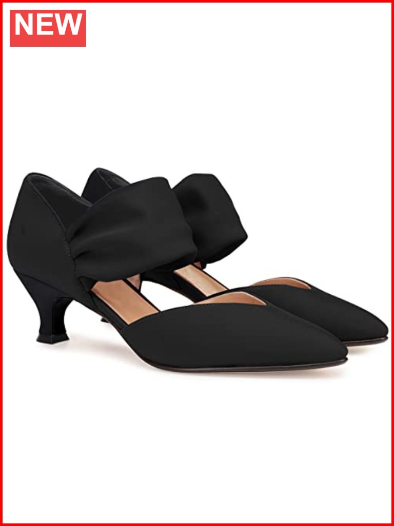 Pointed Toe Low Kitten Heel Dress Pumps With Ankle Strap Cutout